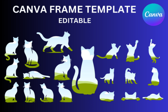 20 Cats Silhouettes Canva Frame Template: Graphics for Creative Sellers