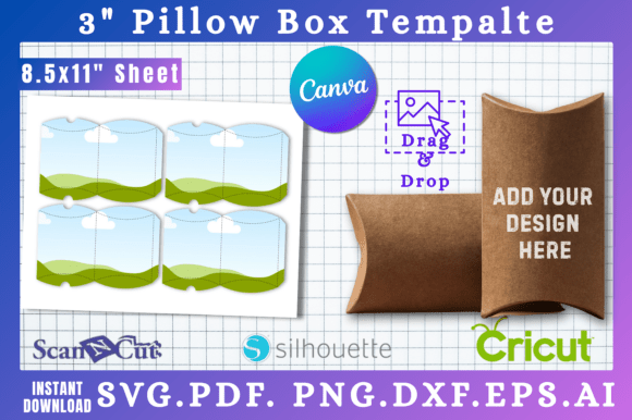 3 Pillow Box Cut Template SVG Canva Graphics
