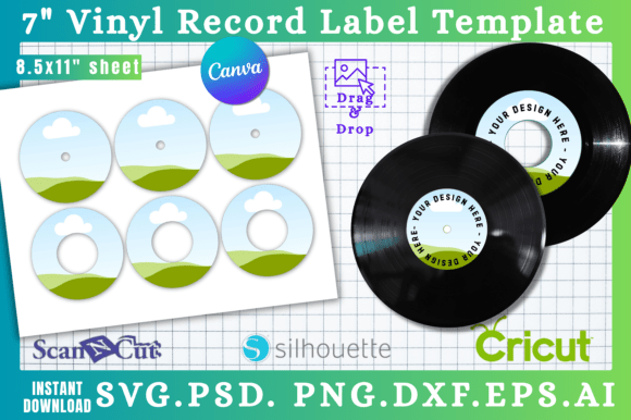7 Vinyl Record Label SVG Canva Template