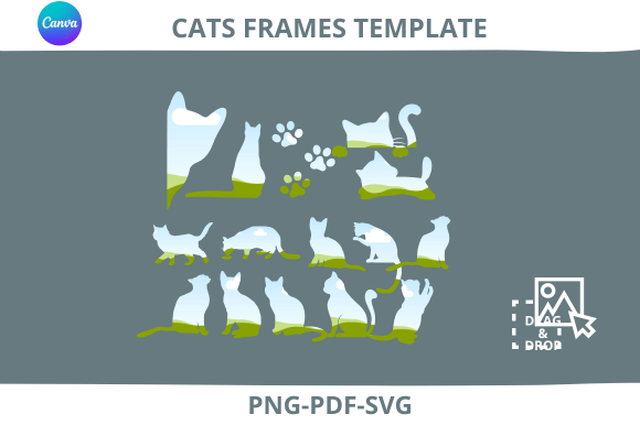 Cat Canva Frame Template Drag and Drop Graphics