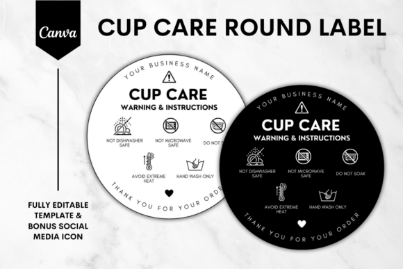 Cup Care Round Sticker Canva Template 4 Graphics